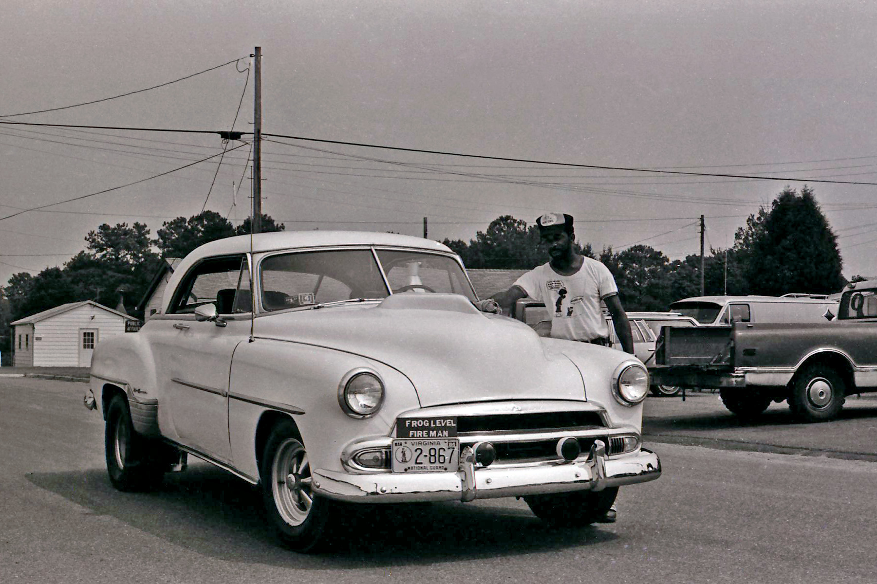 Among his retirement projects is working on his 1952 Chevrolet Deluxe sedan (shown here in 1984). Harris bought the car for $125 in 1965, it's the first car he owned.