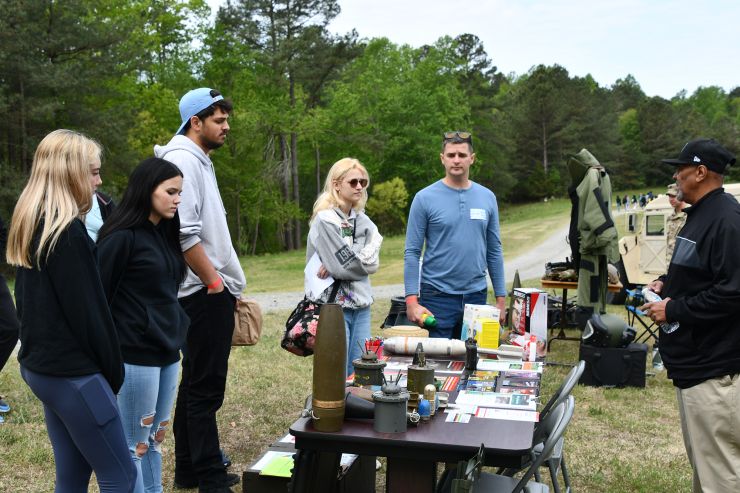 Range Safety Specialist Dave Faunteroy explains the hazards and procedures of what to do if one was to encounter an unexploded piece of ordnance at the Fort Walker Earth Day Festival on April 25 and 26, 2024.
