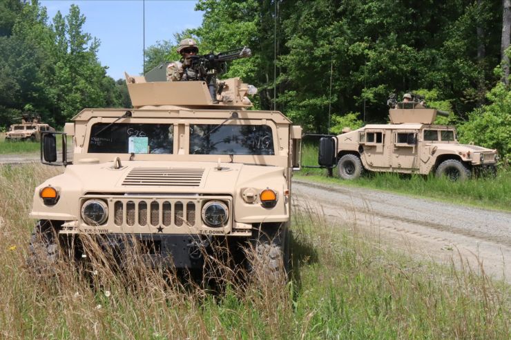 Virginia National Guard Soldiers assigned to the Warrenton-based Delta Company, 3rd Battalion, 116th Infantry Regiment, 116th Infantry Brigade Combat Team conduct an attack by fire situational training exercise lane May 17, 2019, at Fort Walker