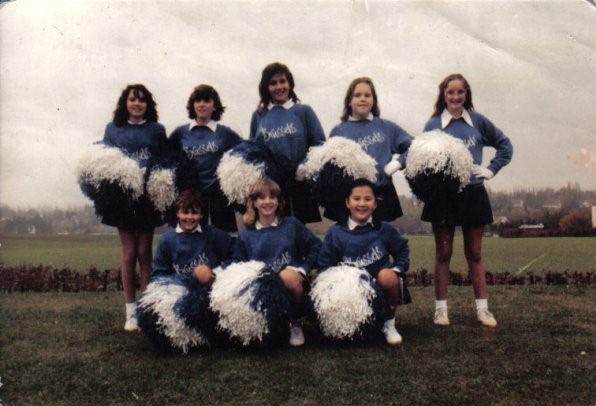 Liz Schuster, front right, in Brussels American School cheer squad Liz Schuster, front right, in Brussels American School cheer squad