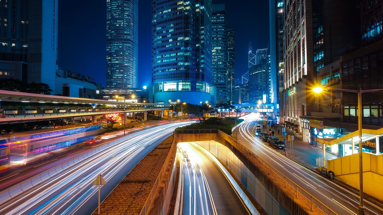 A photograph of a big city at night