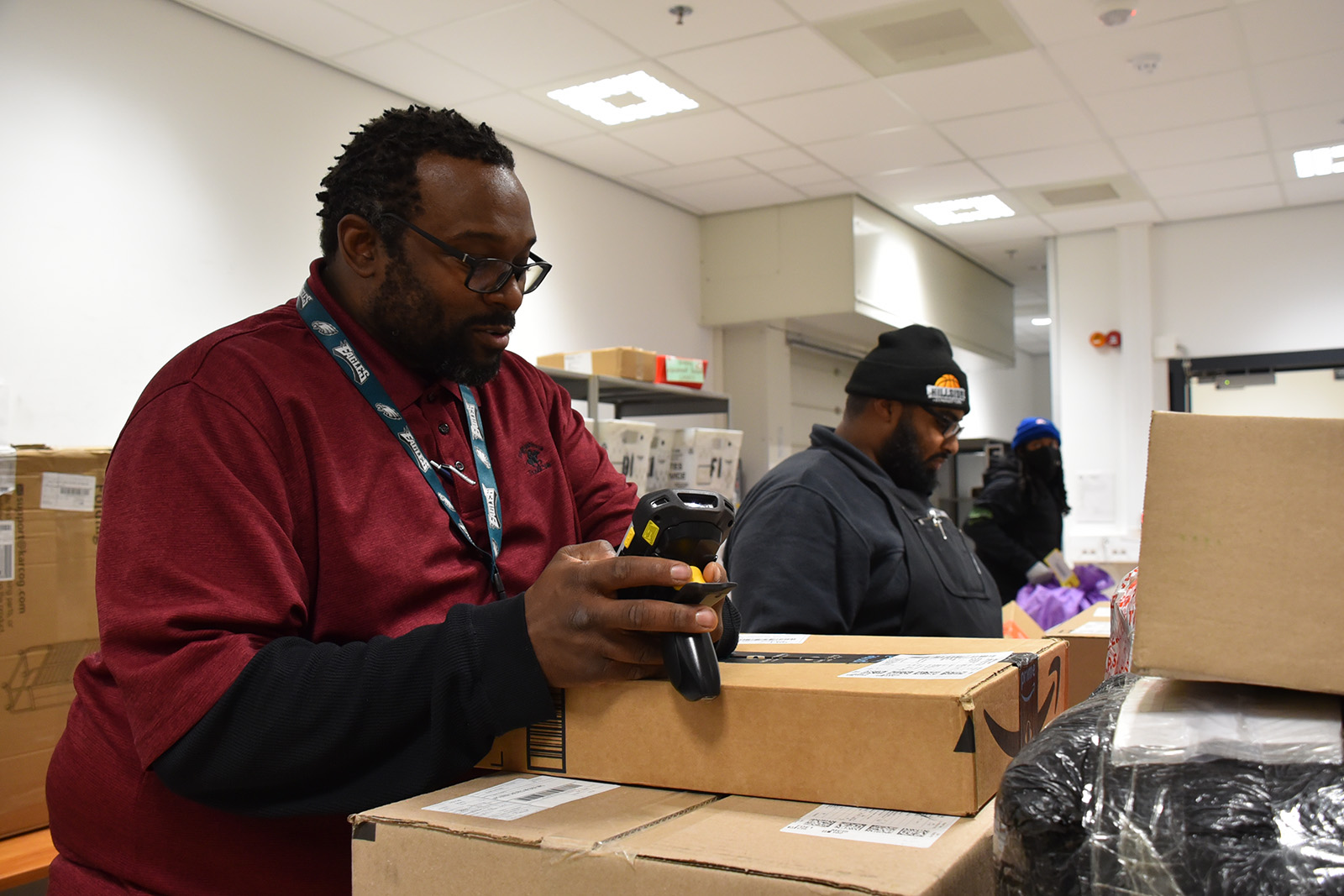 A photograph of volunteers at the post office