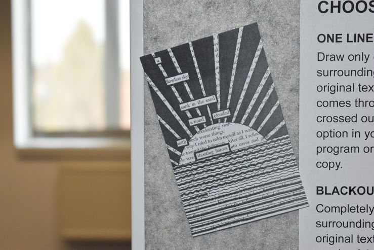 An example of black-out poetry at the library as part of National Poetry Month