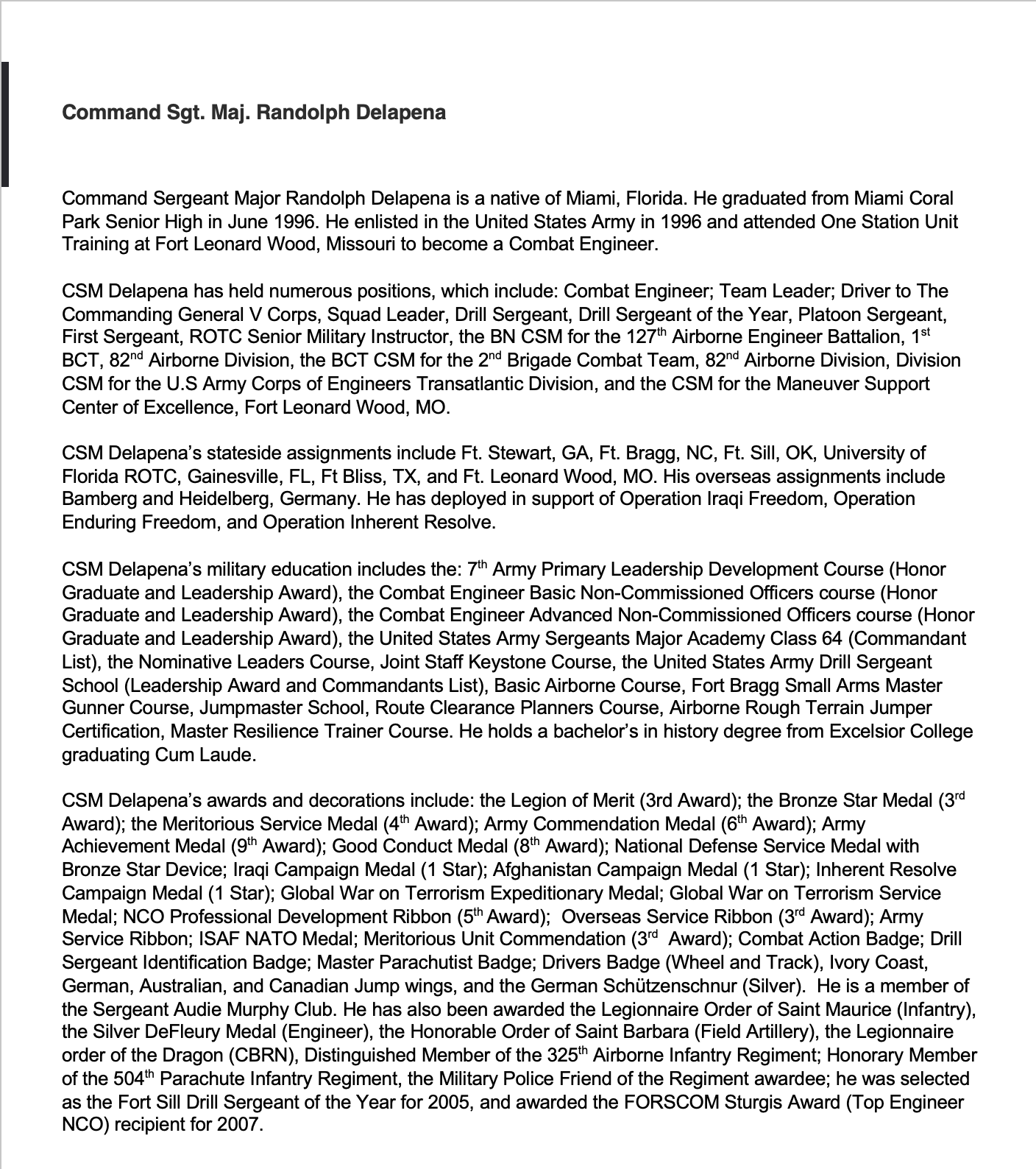 Command Sgt. Maj. Randolph Delapena Bio