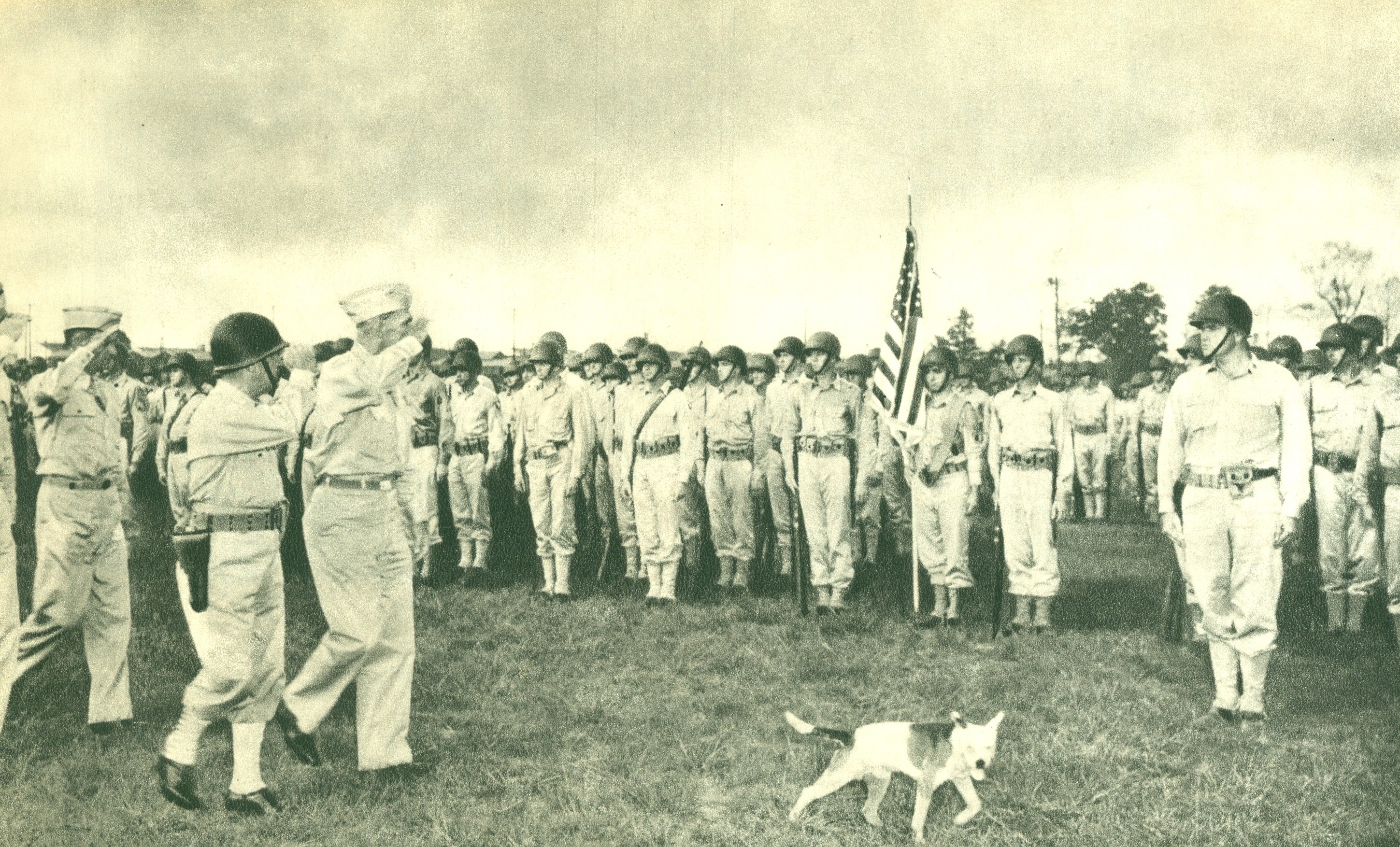 MG William C Lee reviews his Soldiers at Camp Clairborne, La., during activation day ceremonies.