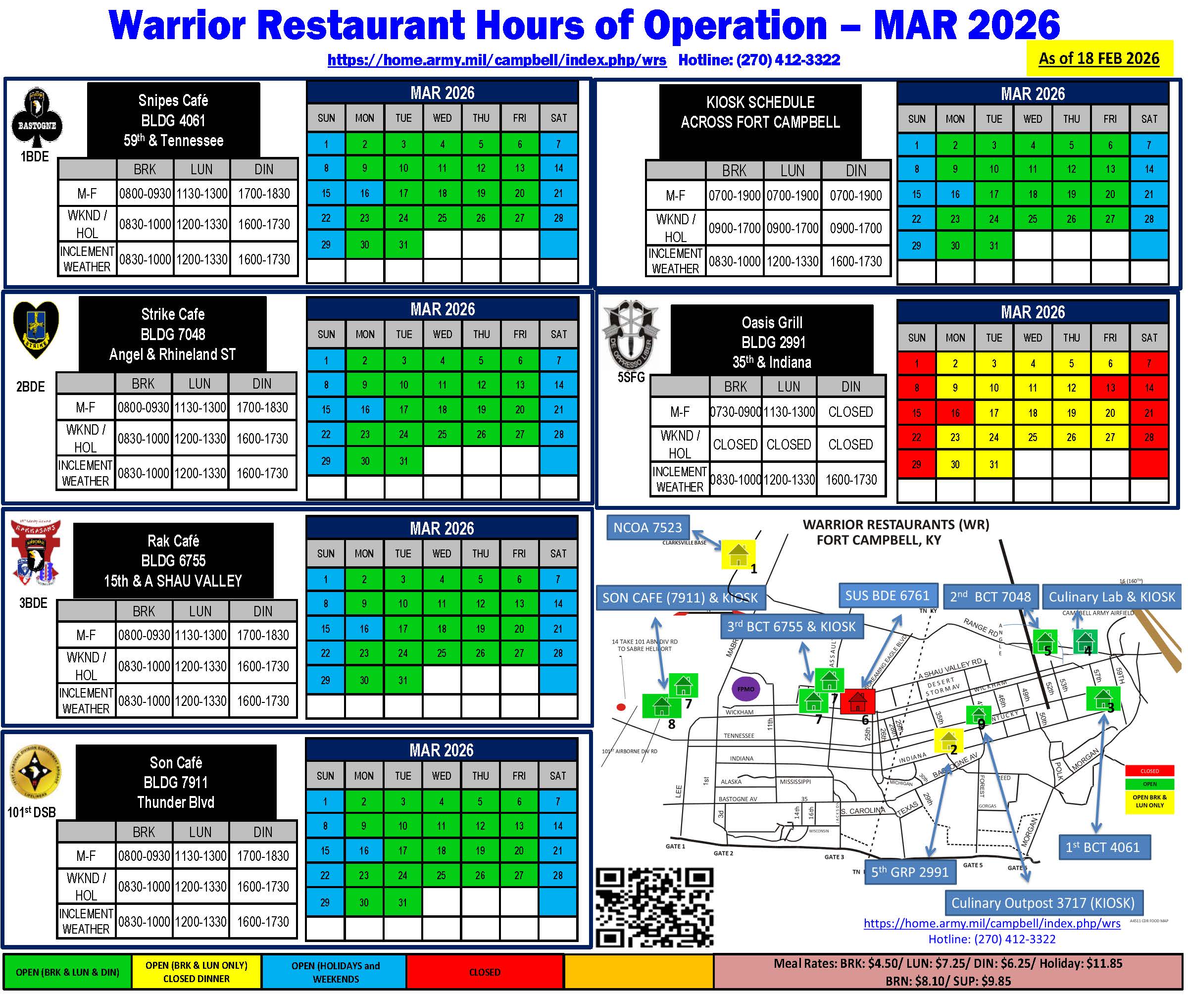 Warrior Restaurant Schedule