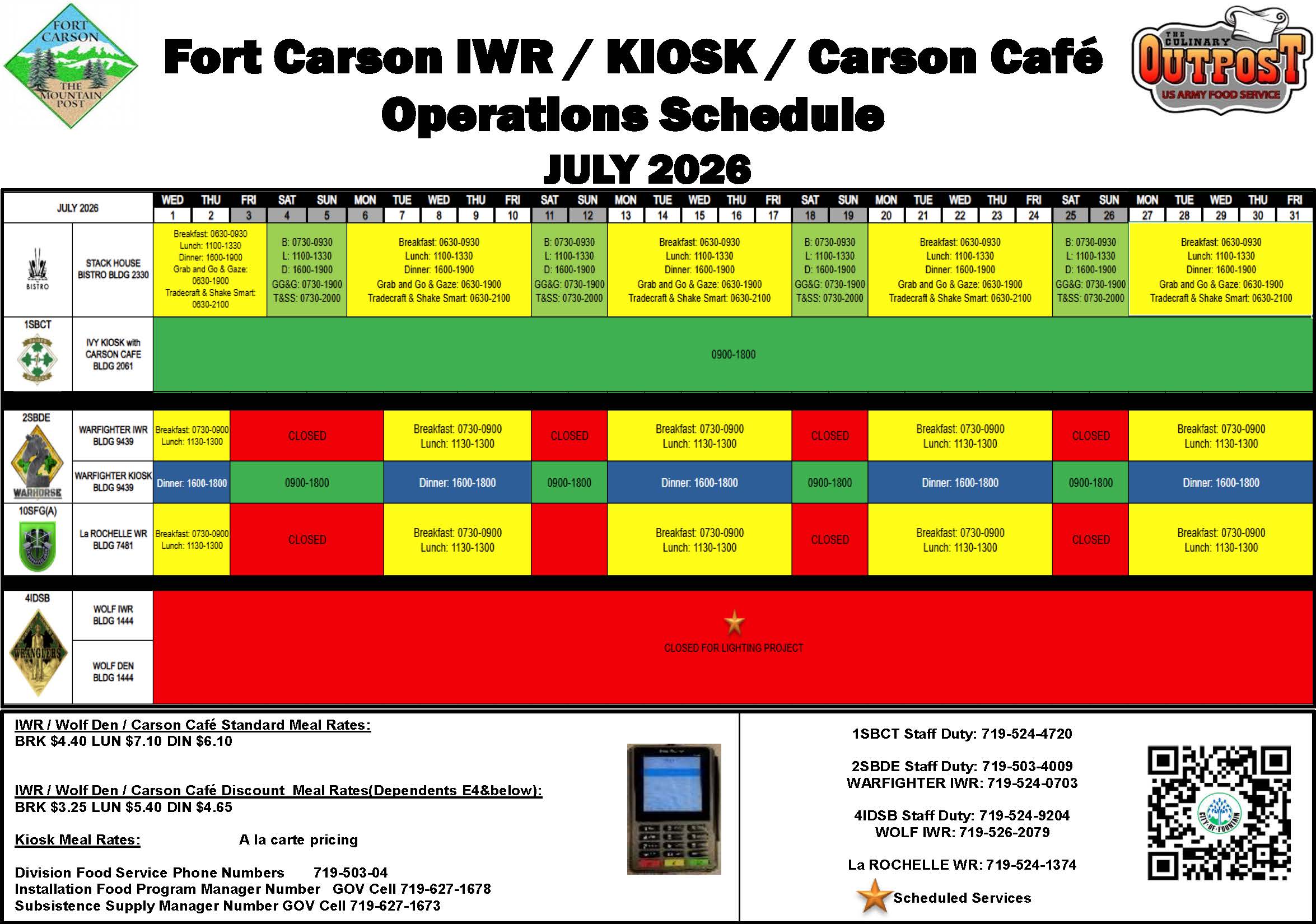 July IWR & Kiosk Schedule