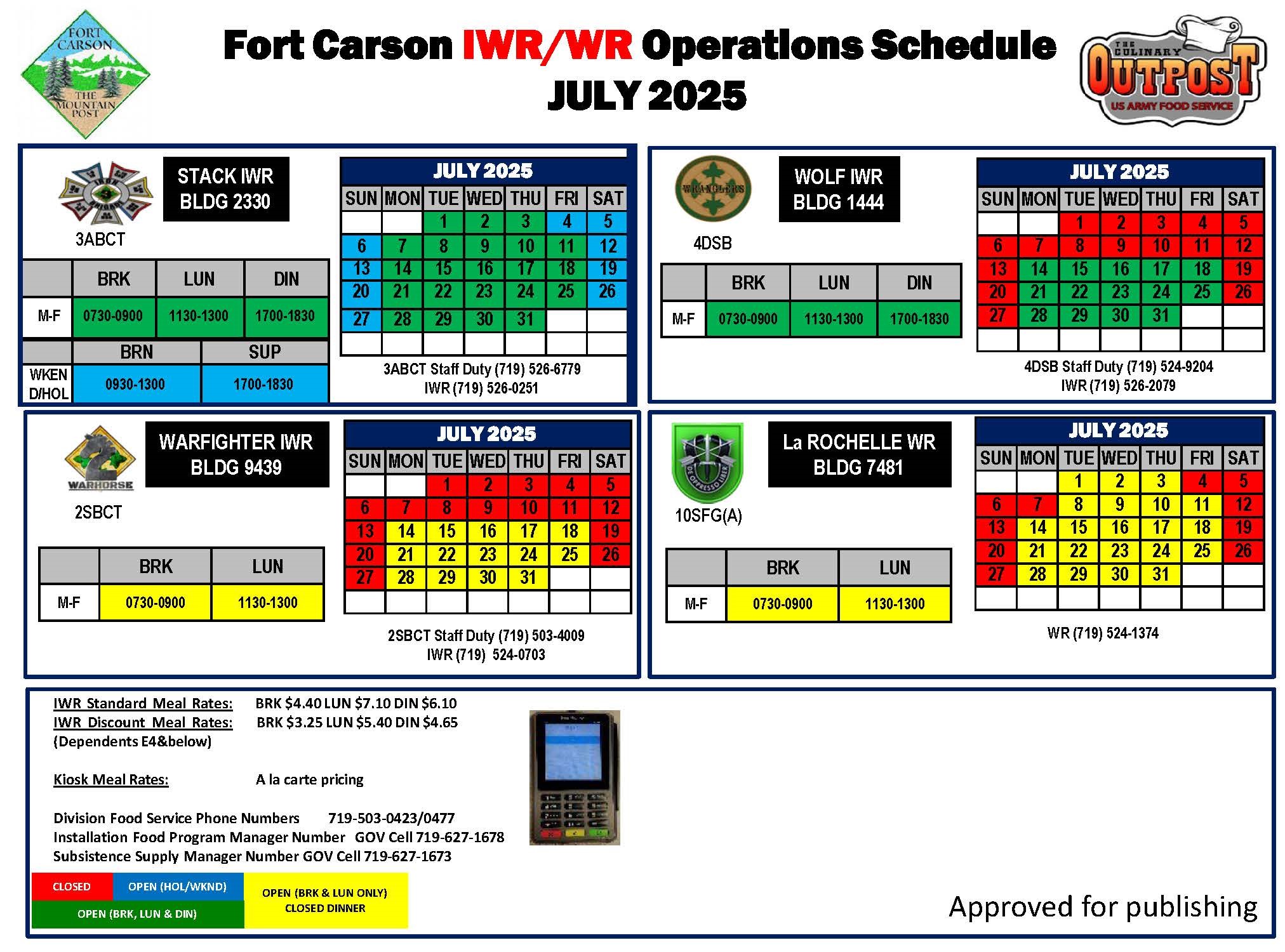 July IWR Schedule