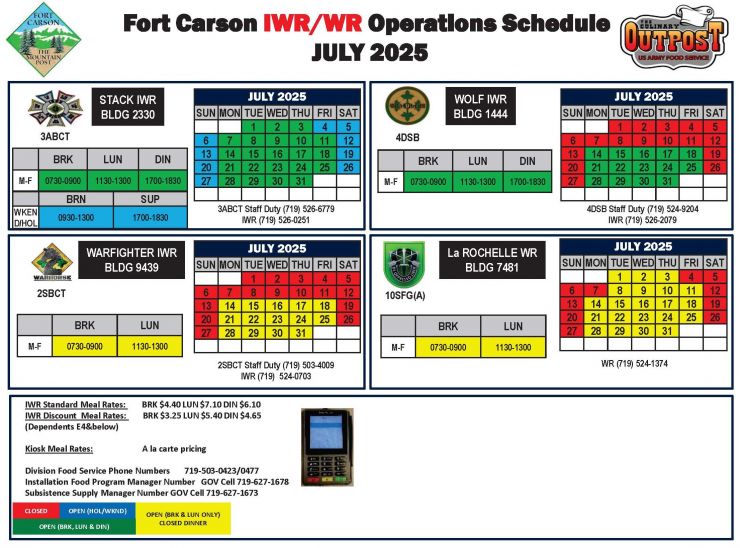 July Kiosk Schedule