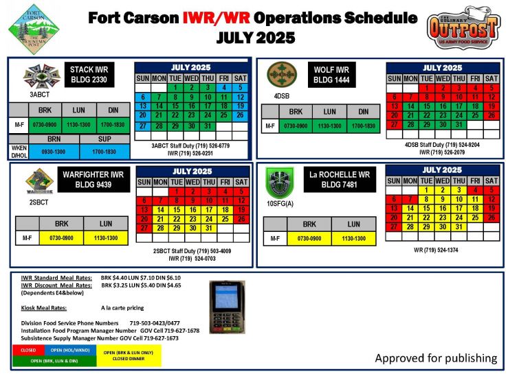 July IWR Schedule