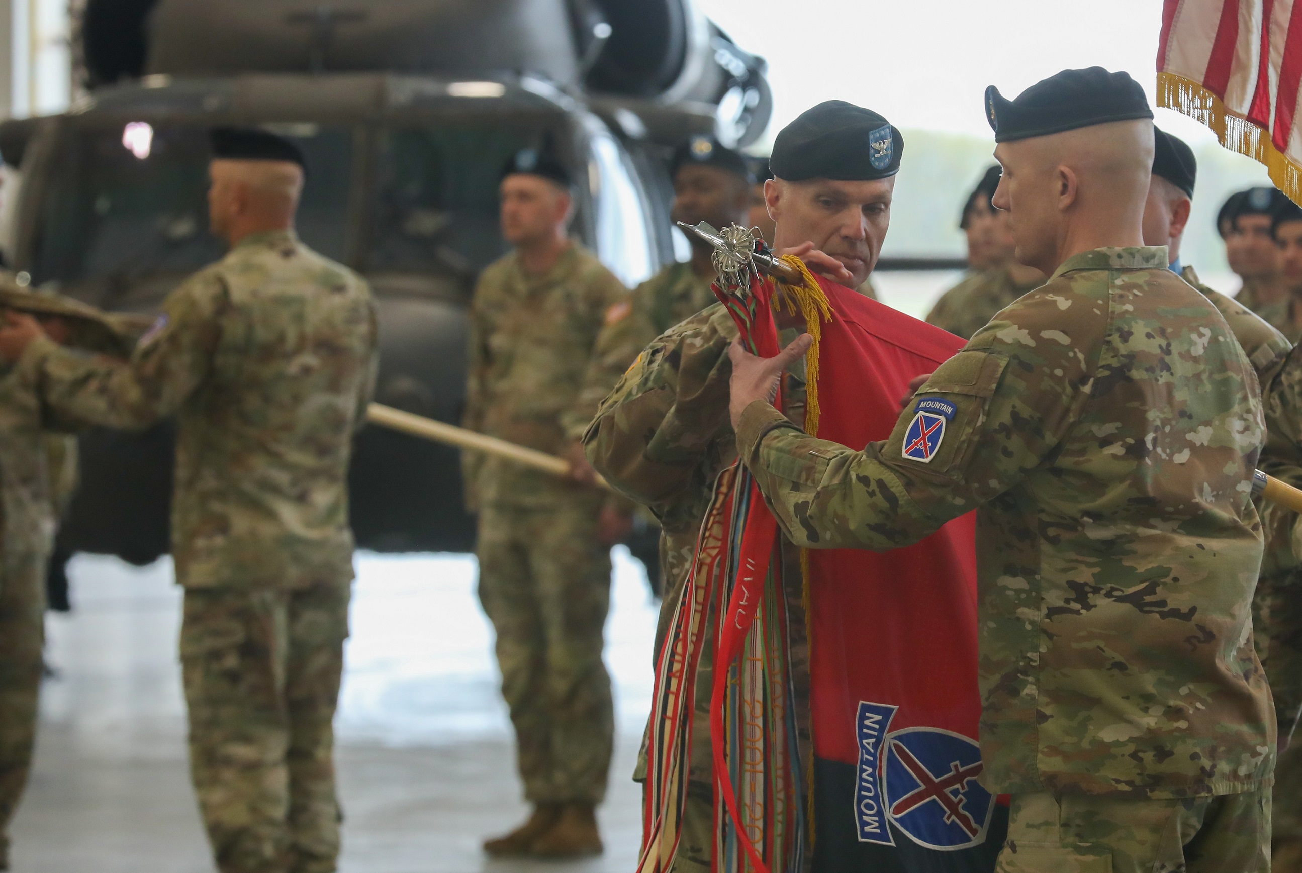 10th CAB leaders casie colors during ceremony.