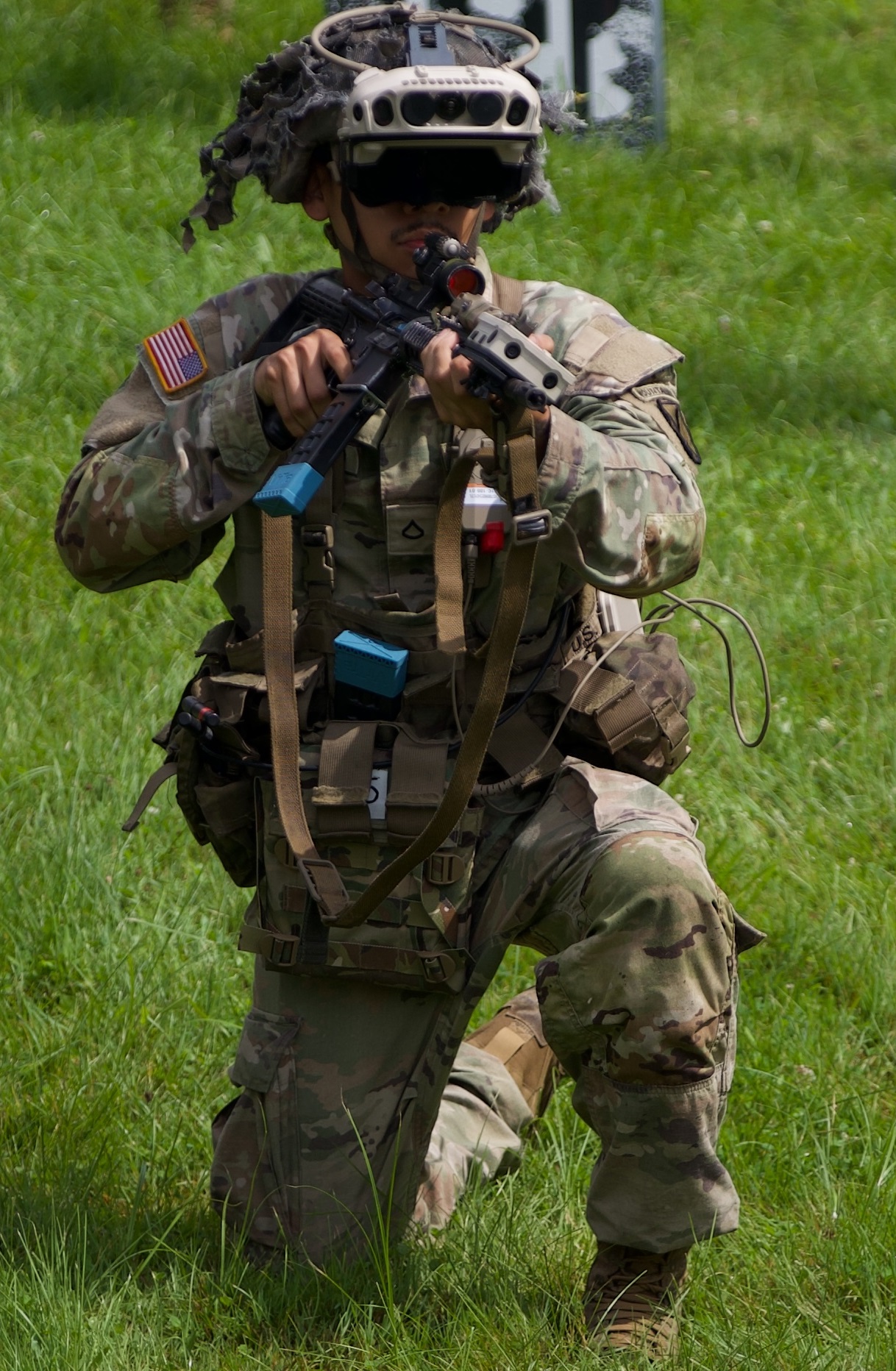 A Soldier clears an area with the Integrated Visual Augmentation System during training at Fort Drum.
