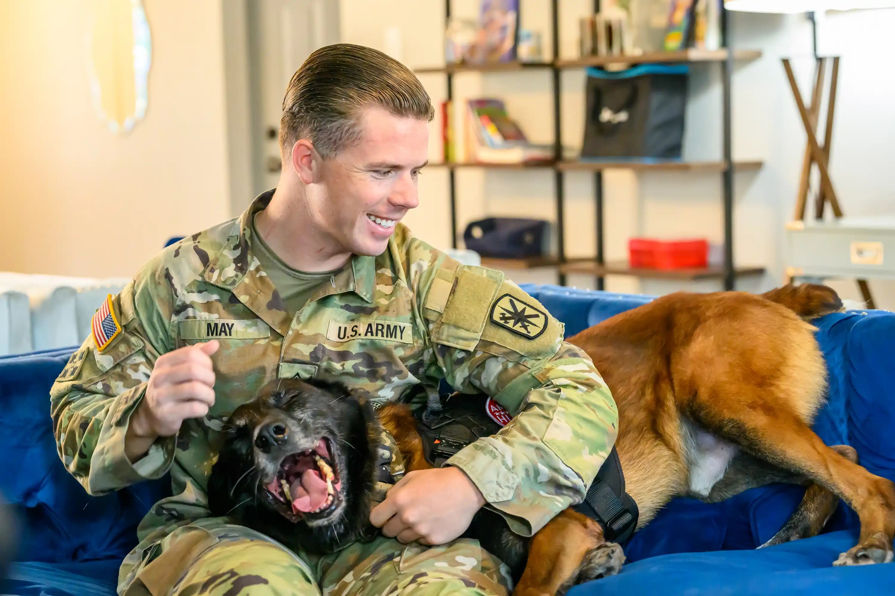 MP Soldier reunites at home with former military working dog.