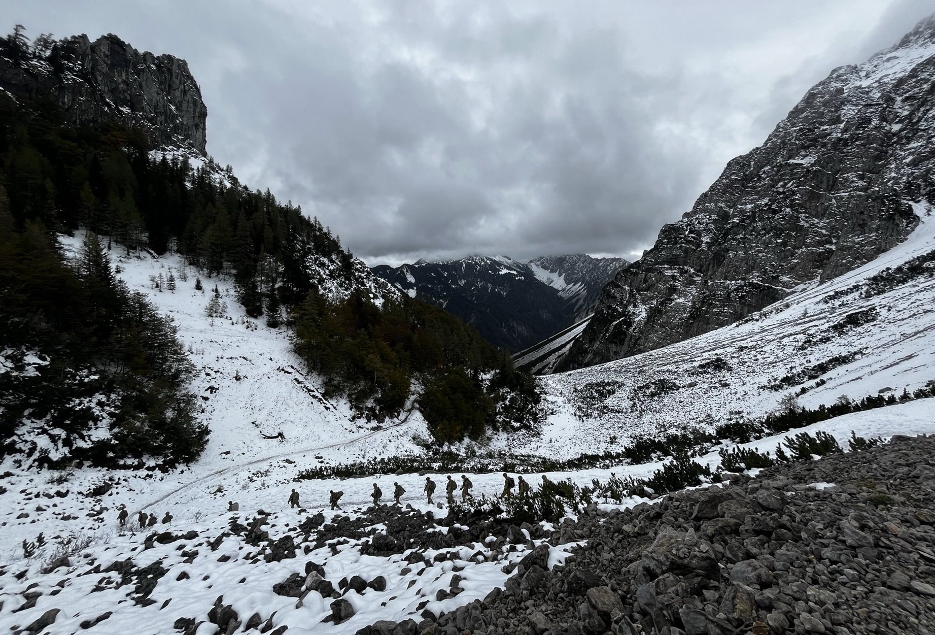 Soldiers conduct tactical troop movements through Stol Mountain, Slovenia, during Triglav Star.