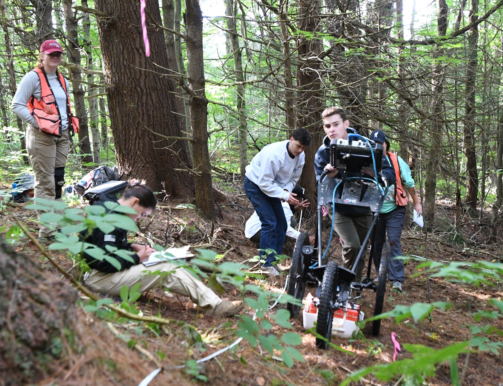 ROTC cadets use ground penetrating radar on a training range at Fort Drum .