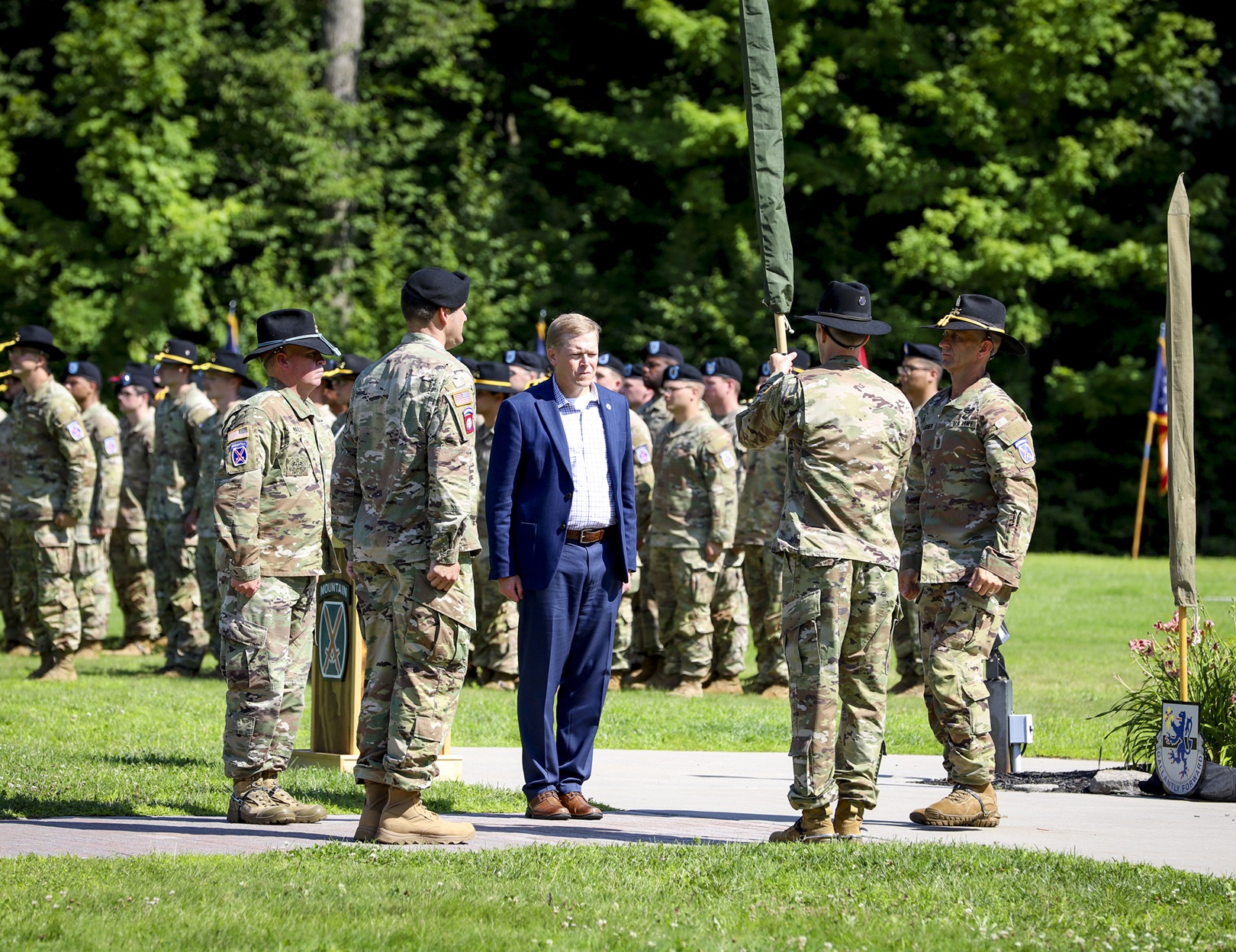 Leaders of 3-71 Cavalry case colors during inactivation ceremony.