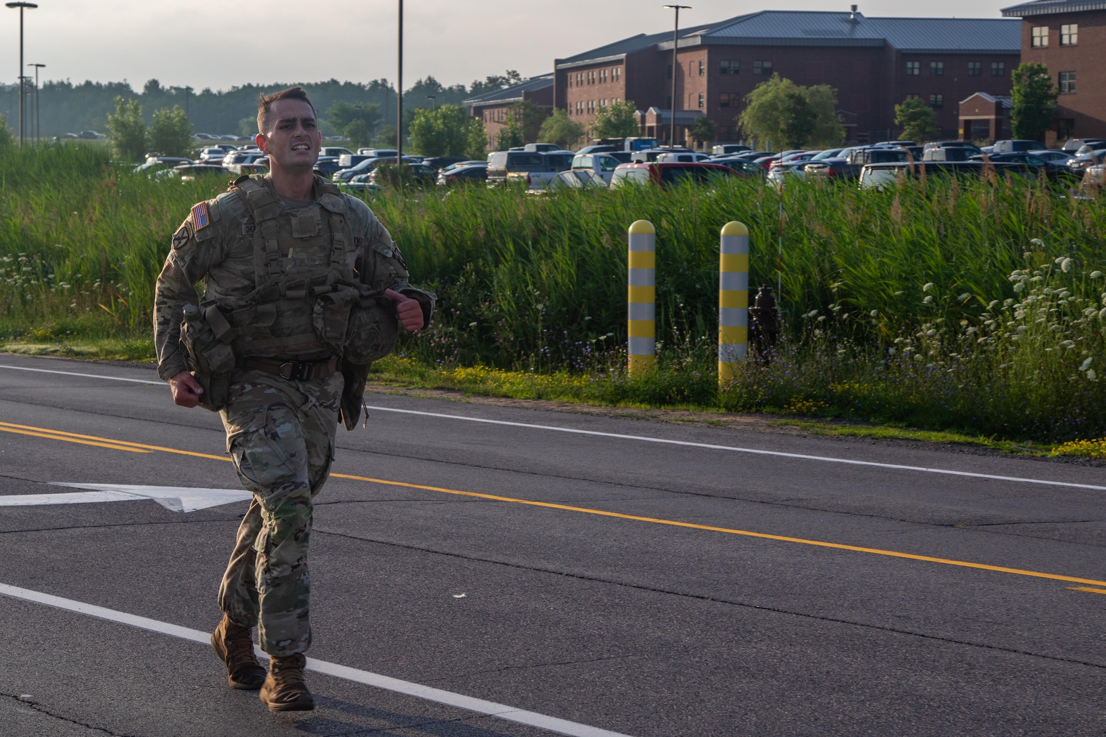 Soldier participates in weighted run.