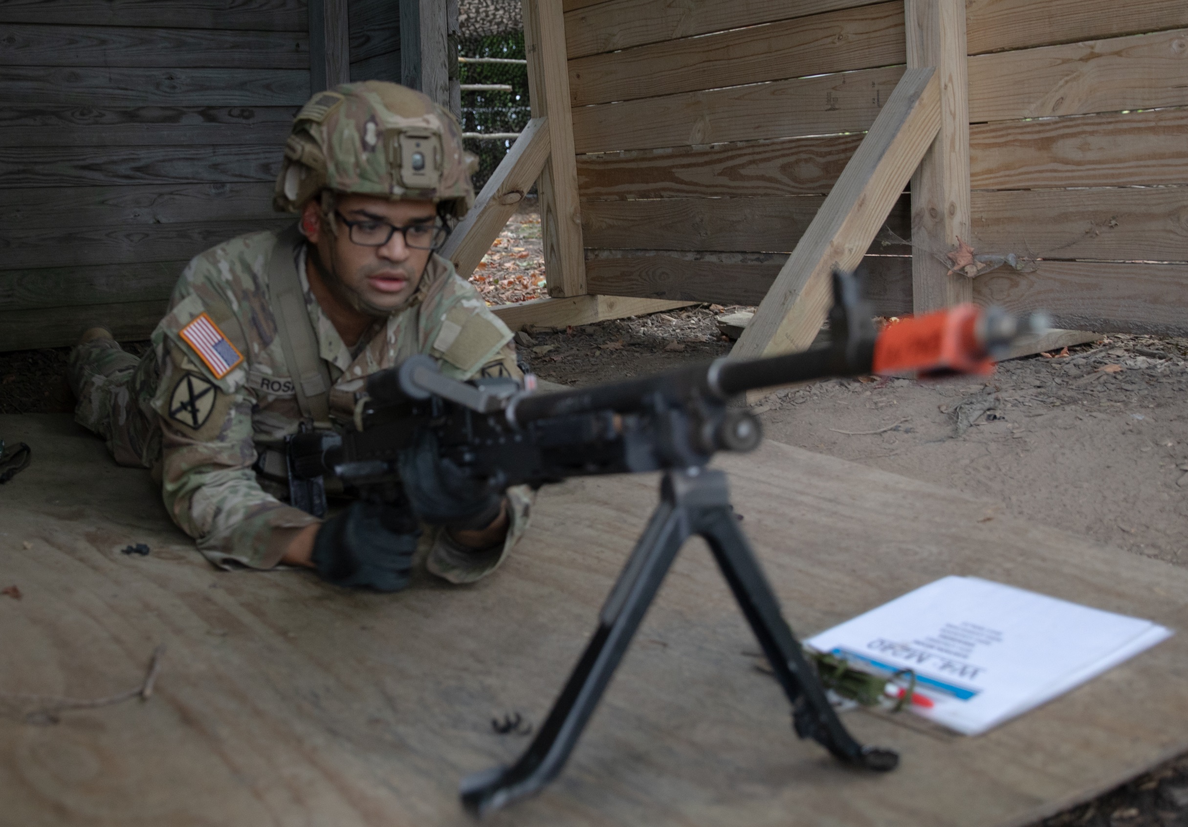 A Soldier prepares to fire the M249 during training on Fort Drum. 