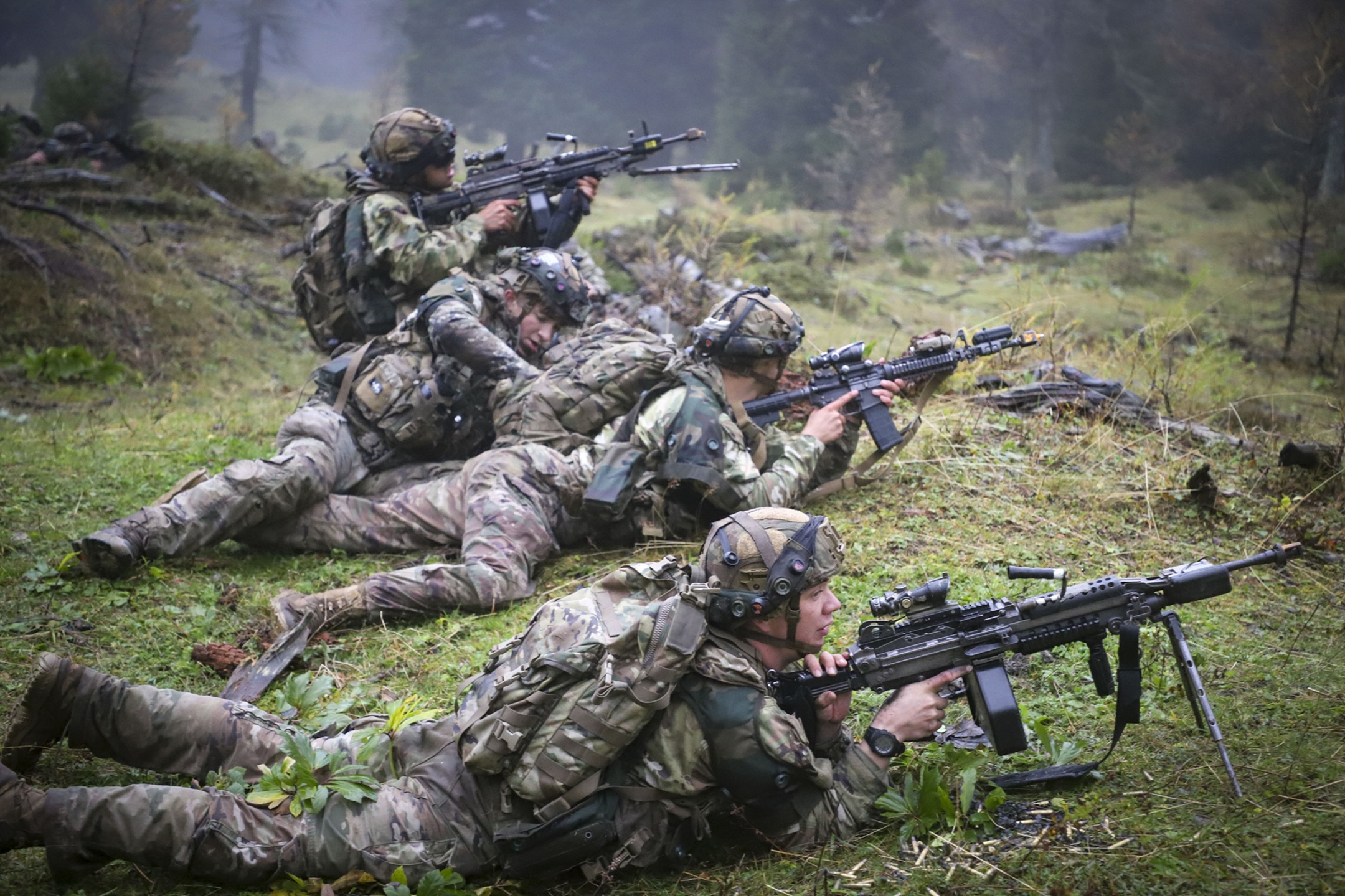 Soldiers from 2-2 Infantry provide a secure line of fire during Triglav Star 24 in Slovenia. 