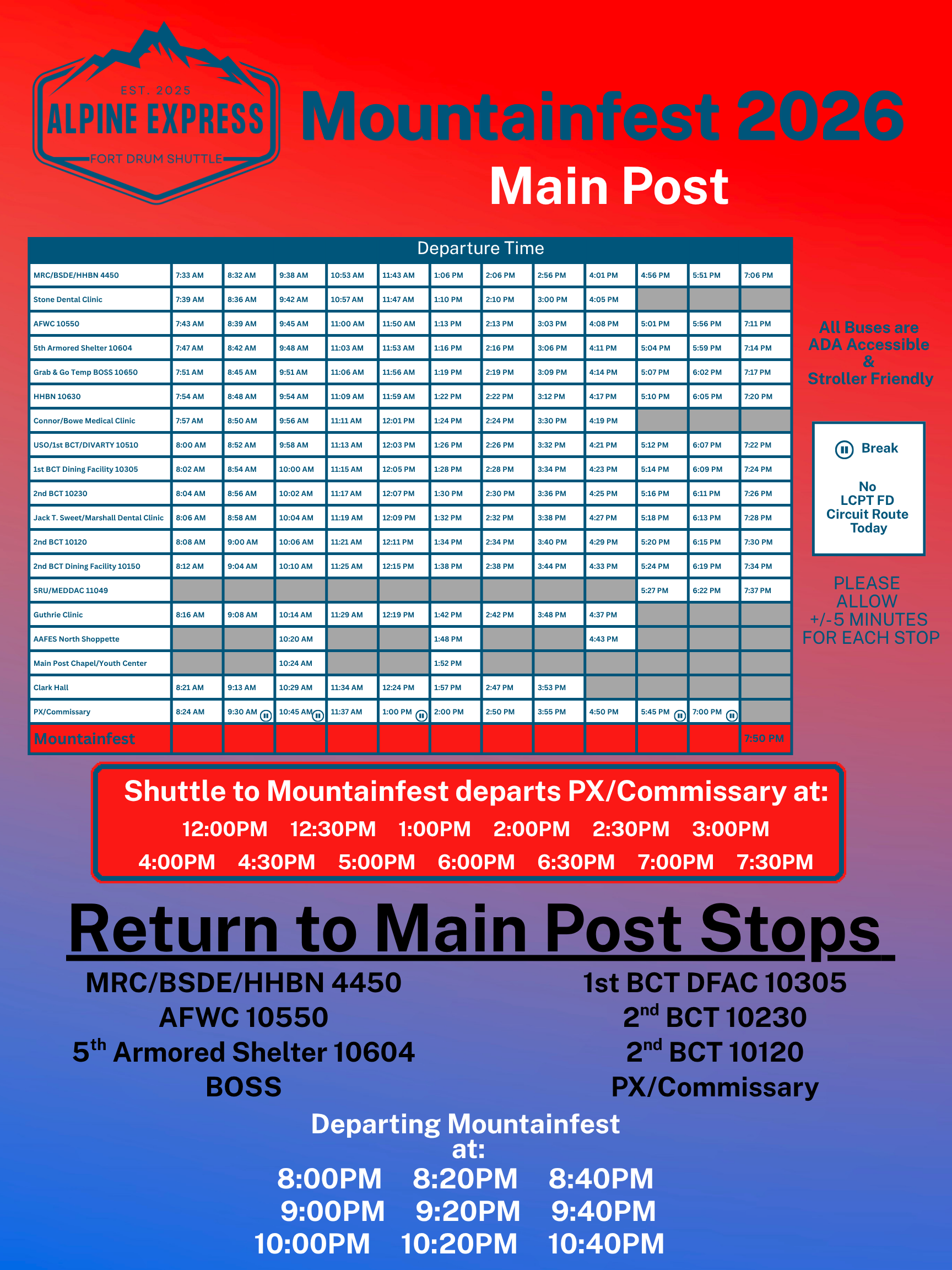 MountainFest Main Post shuttle