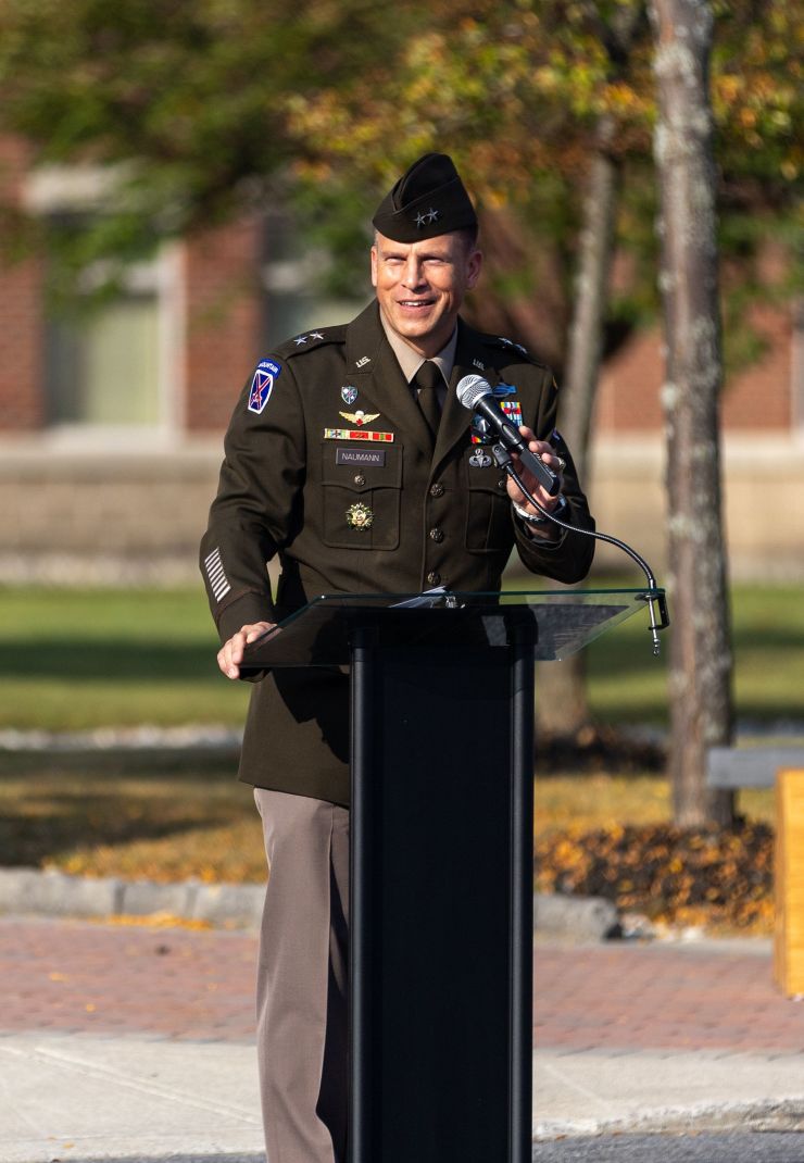 Scott M. Naumann, 10th Mountain Division (LI) and Fort Drum commander, addresses the audience during the Retiree Appreciation Ceremony.