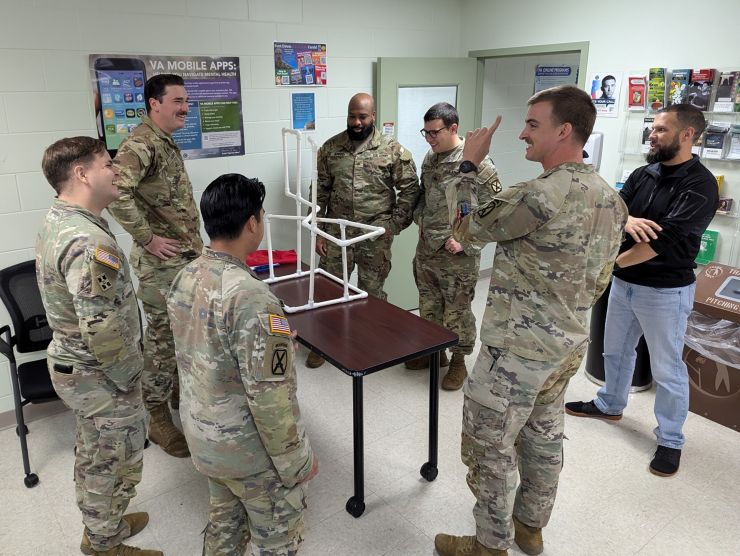 A group of Soldiers practice communication skills during TRUST Training at Fort Drum.