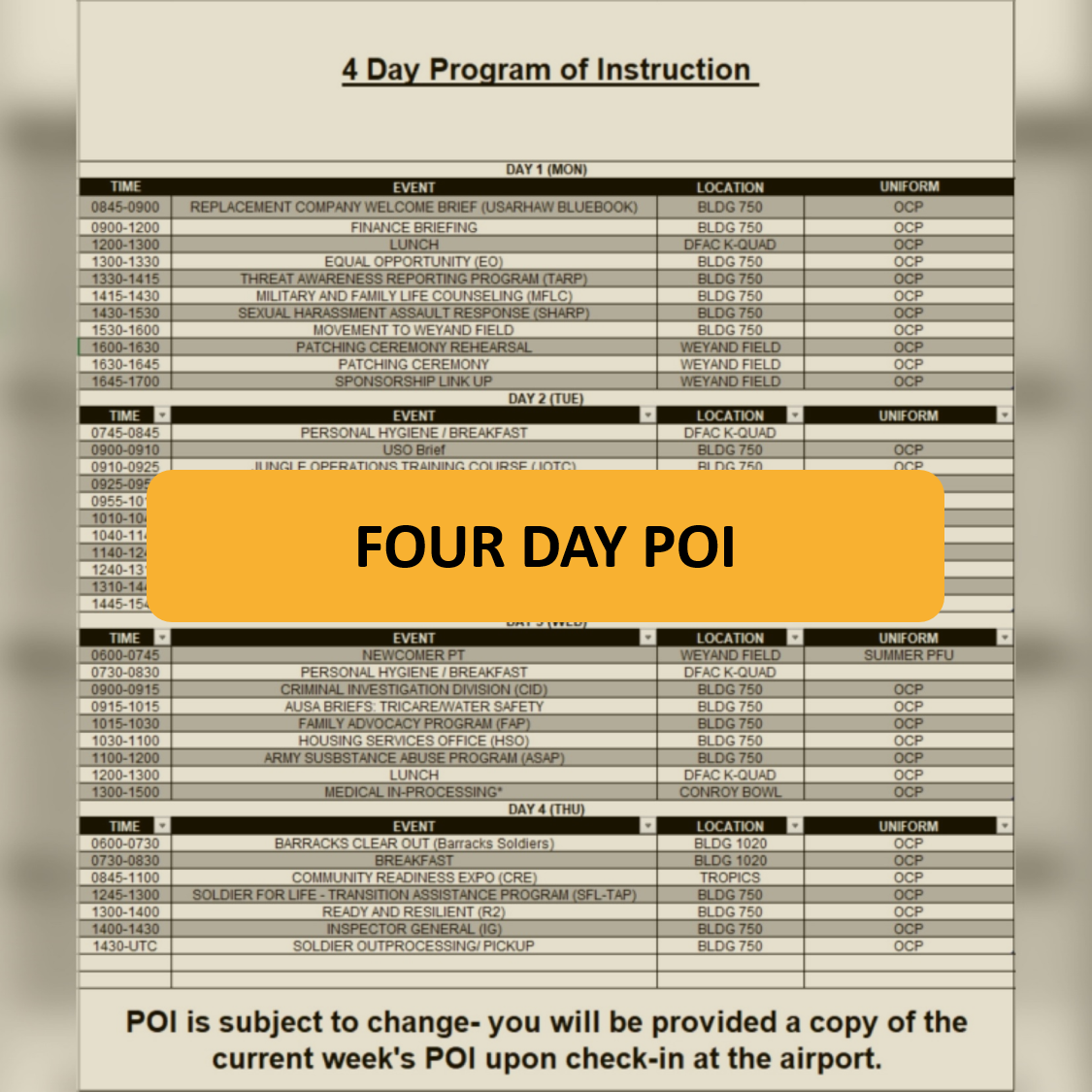 Program of Instruction - Four Day