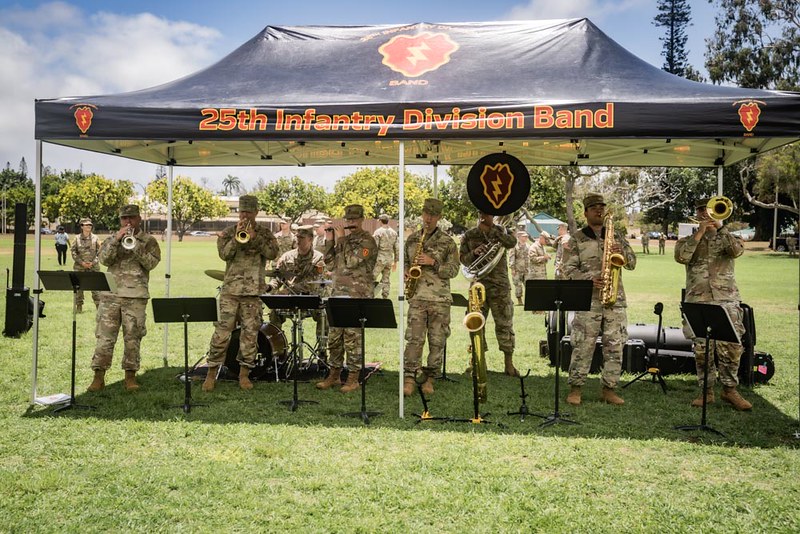 The Tropic Lightning Brass Band performs during the HHBN, 25th ID Change of Command Ceremony