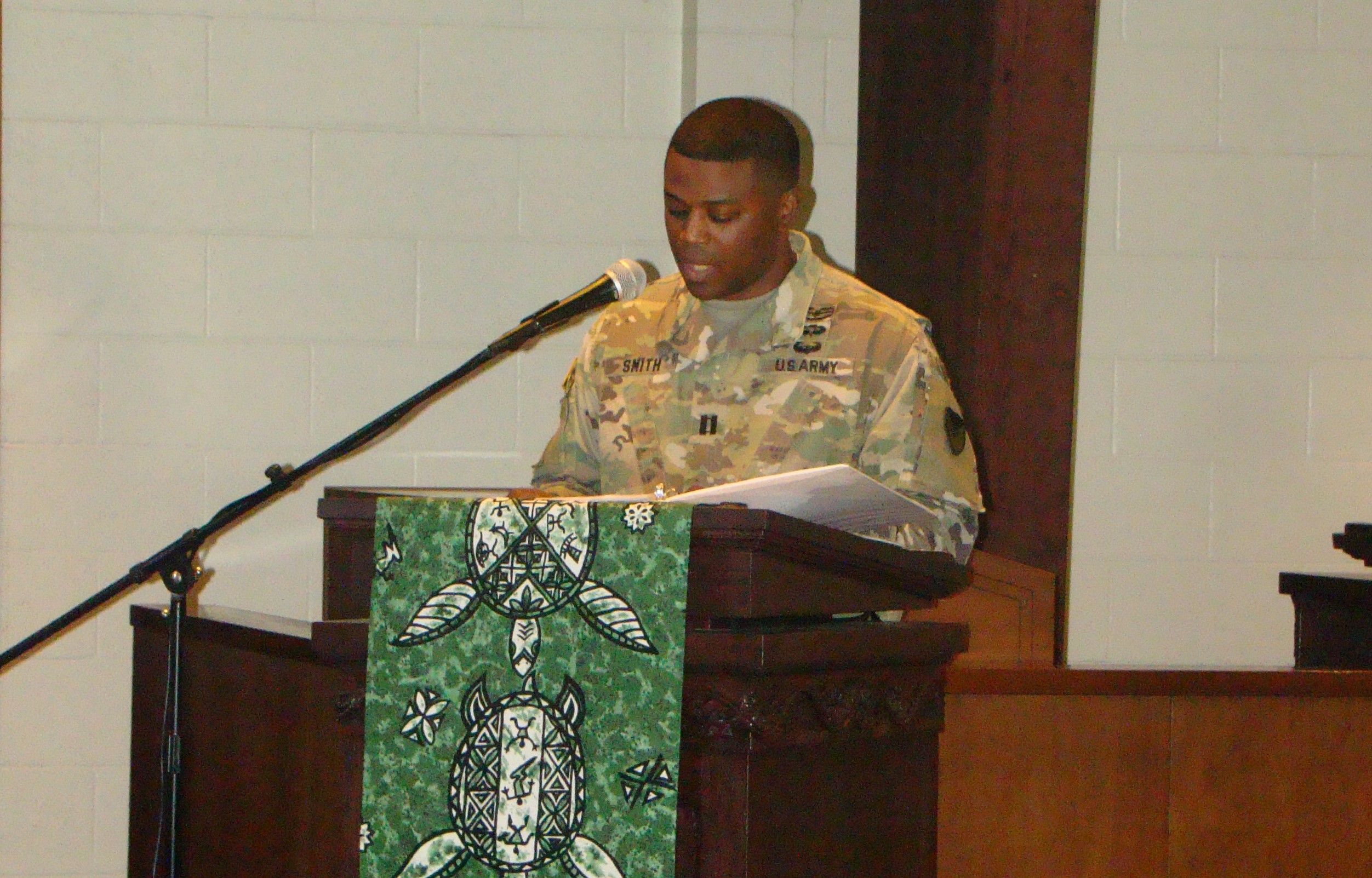 Capt. Donnell B. Smith provides remarks at his change of command ceremony