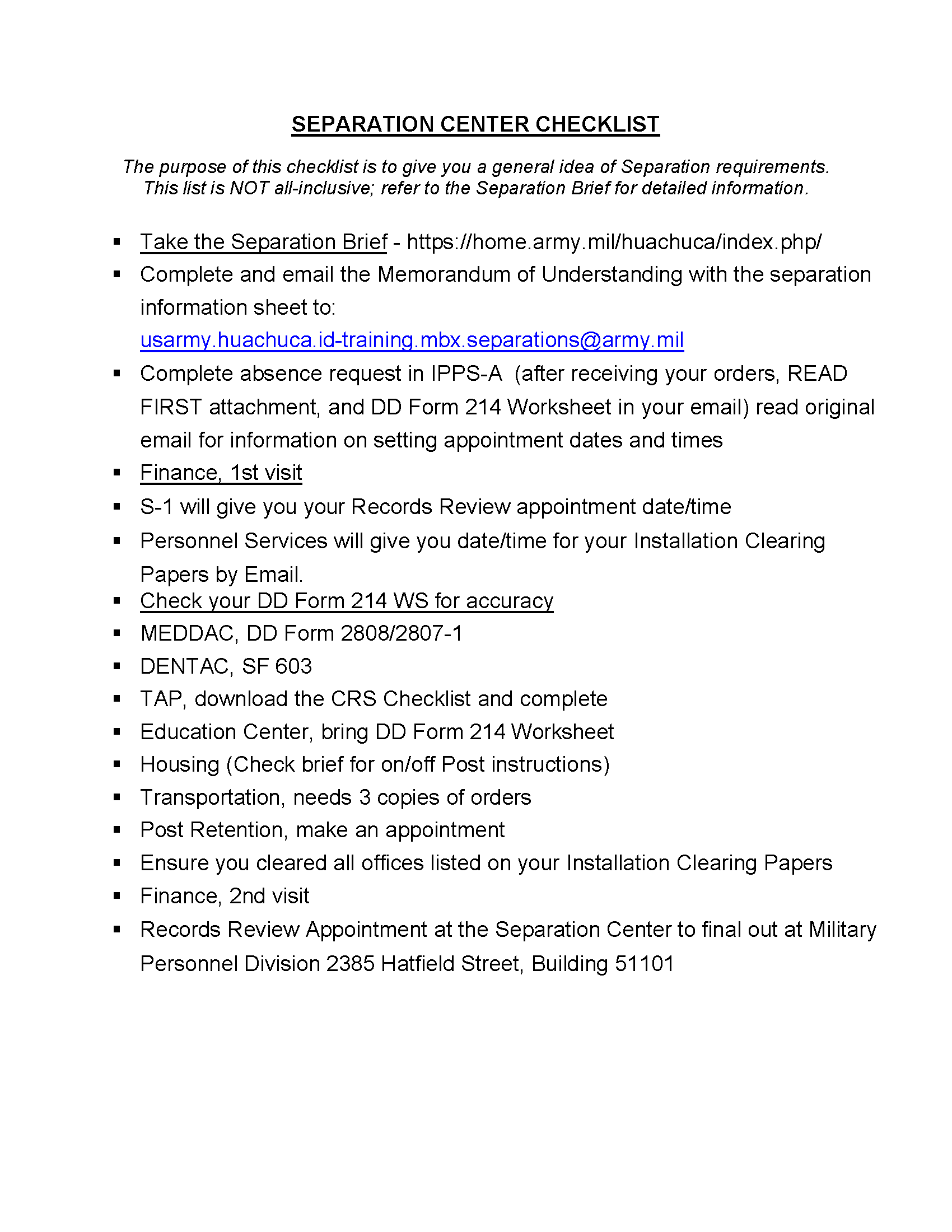 Separation Checklist 2023