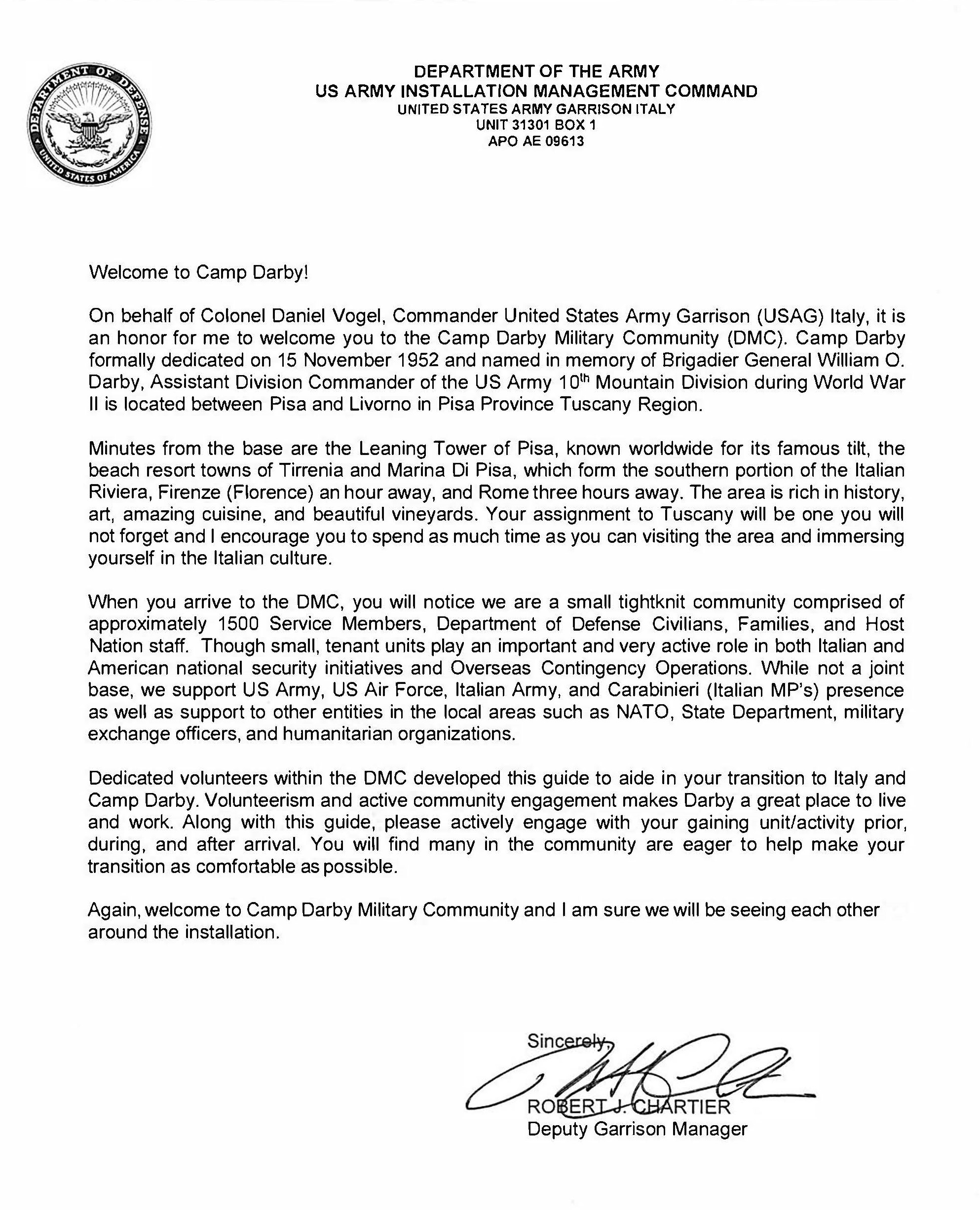 A Welcome Letter from the Deputy Garrison Manager