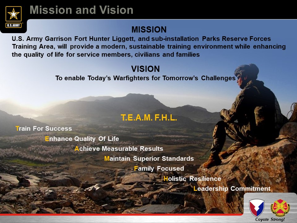 Mission And Vision U S Army Fort Hunter Liggett