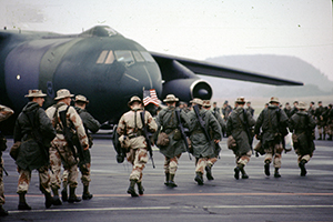 Photo: Soldiers board buses in November 1990 at Fort McCoy bound for Volk Field, Wis., in preparation for deployment to Operation Desert Shield and later Operation Desert Storm. Throughout late 1990 and early 1991, Fort McCoy served as a mobilization location for many Reserve and Guard units and personnel deploying for the Gulf War.