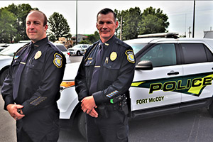 Photo: Police Chief Brian Bomstein and Deputy Police Chief Brian Lord, both with the Fort McCoy Directorate of Emergency Services Police Department, are shown Sept. 2 at Fort McCoy. Both were part of the installation’s immediate response to the terrorist attacks and events of Sept. 11, 2001, in the United States. Both were assigned as Soldiers to the 6015th Garrison Support Unit at the time of the attacks.