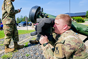 Photo: Pfc. Benden Ingram, a combat engineer under the 416th Theater Engineer Command, practices on the Javelin during training Aug. 20 at Fort McCoy.