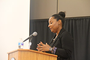 Photo: Genelle Guzman-McMilan, the last survivor pulled from the rubble of the World Trade Center after the Sept. 11, 2001, terrorist attacks, shares her story with Fort McCoy community members on Sept. 1 at the Fort McCoy Noncomissioned Officer Academy.