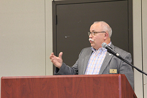 Photo: The Rev. Robert Brandt speaks to Fort McCoy community members.