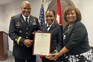 Photo: Lt. Gen. Leslie Smith, the Army's inspector general, swore in his daughter, 2nd Lt. Tori Smith, who is now attending medical school at Howard University to become an Army nurse. Also pictured is Smith's wife, Vanedra. (Courtesy photo)