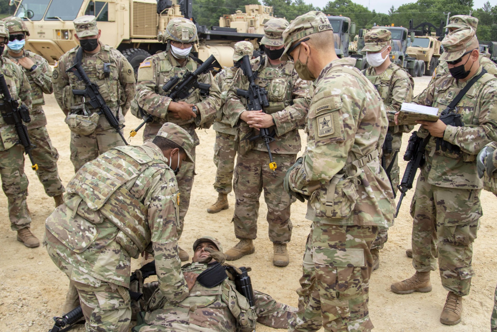 Photo: Sergeant Maj. of the Army Michael A. Grinston, express his concern about pre-combat checks and pre-combat inspections to Soldiers from 645th Inland Cargo Transit Company, 79th Theater Command July 21, at Fort McCoy, Wis.