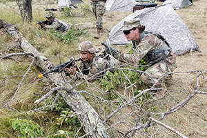 Photo: Observer coach/trainer helps a Soldier during WAREX.