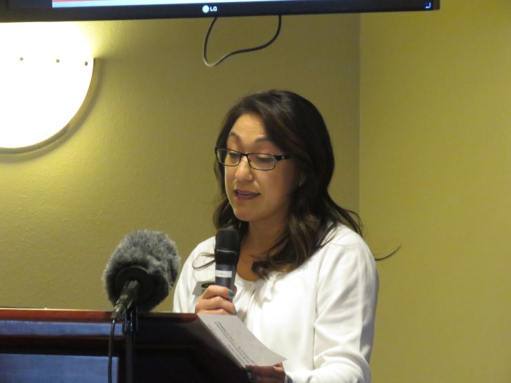 Photo: Army Community Service Program Manager Sylvia Lopez speaks to Fort McCoy community members March 17 during the Women’s History Month observance at Fort McCoy. Lopez shared her story about finding hope and learning about authentic leadership during the event.