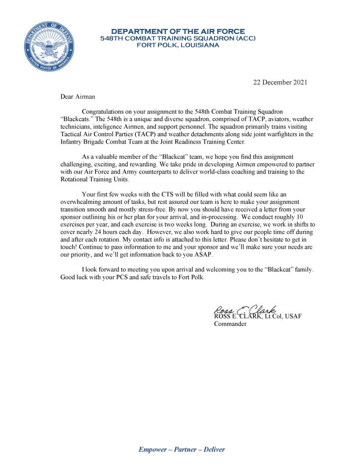 Welcome Letter
