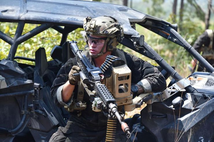 Paratrooper pulls security.