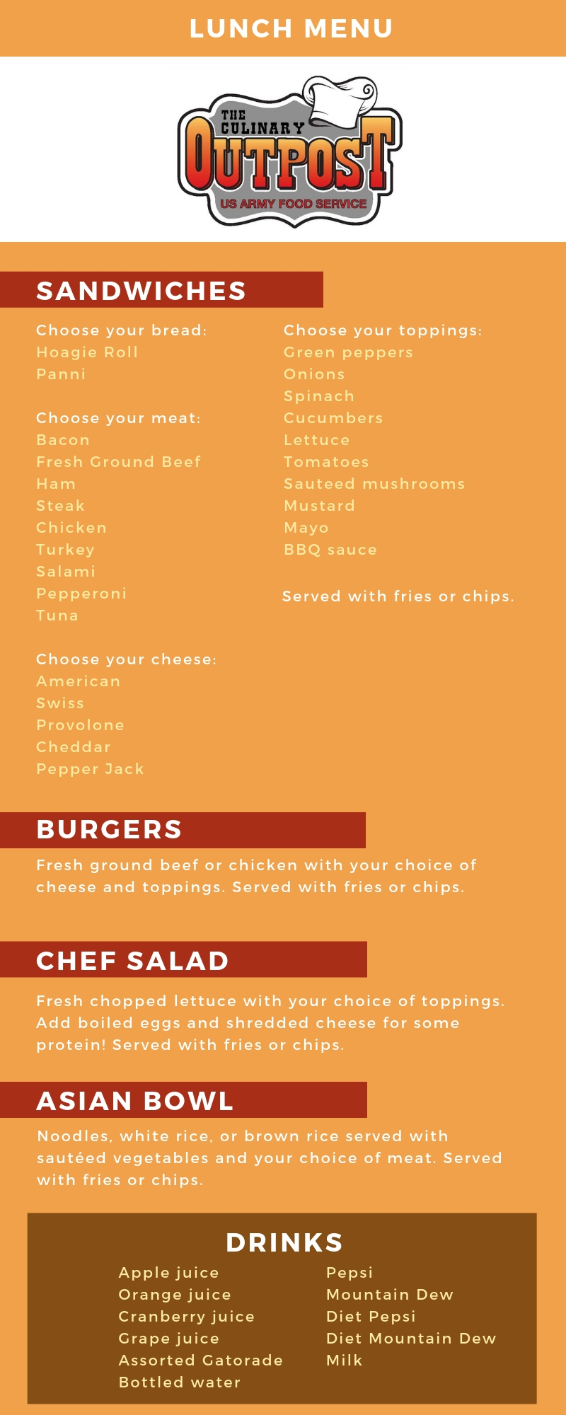 Outpost Lunch Menu