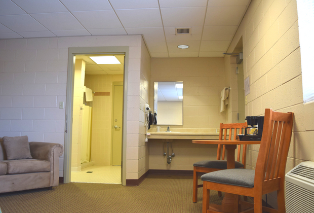 Showers and toilets are shared while sinks are not. Enjoy complimentary toiletries. Single Bathroom.jpg
