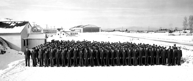 Squadron photo of the 72nd Reconnaissance Squadron in front of headquarters and Hangar 6, 1948. Squadron photo of the 72nd Reconnaissance Squadron in front of headquarters and Hangar 6, 1948.