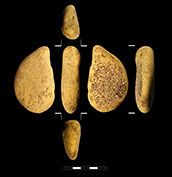 This hammerstone was used for making and reshaping stone tools.