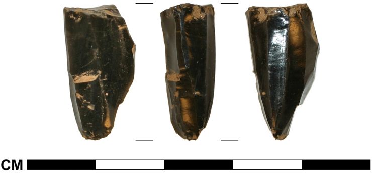 This microblade core shows scars where tiny stone blades were removed.