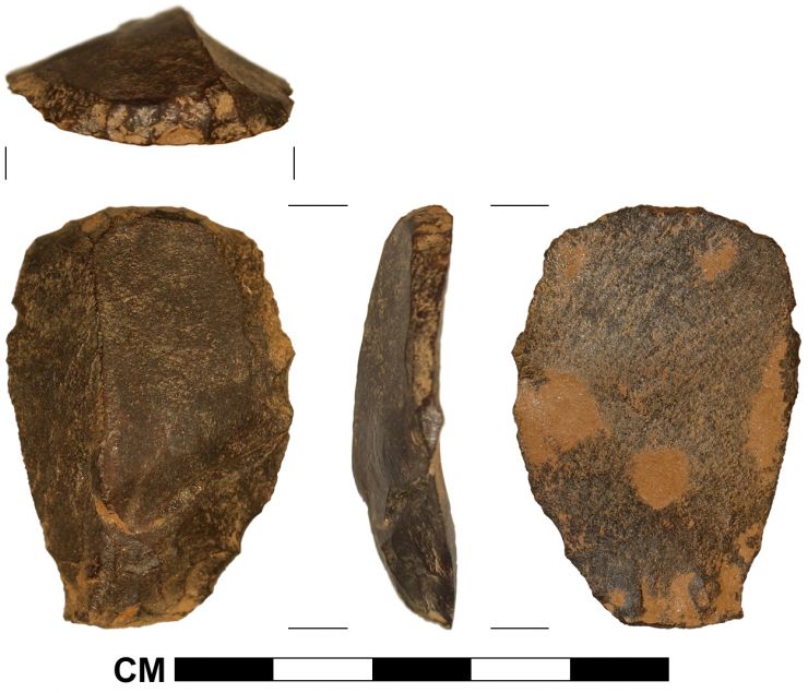 This stone tool was found at the Banjo Lake site and used for scraping animal skins.