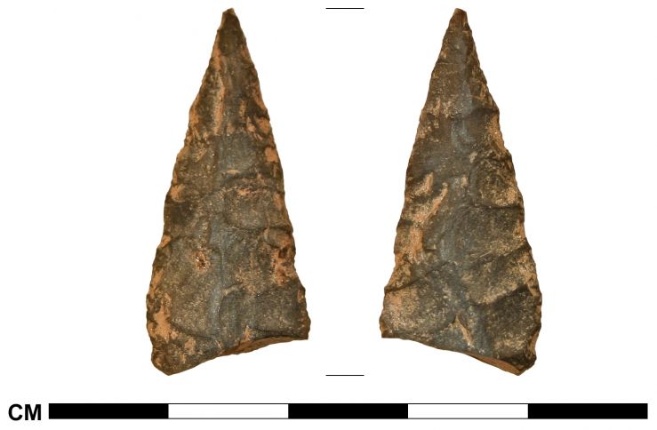 This projectile point with a broken base was found at Banjo Lake.